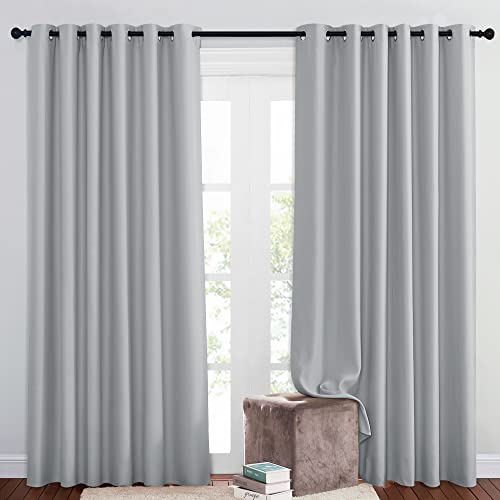 PONY DANCE Vorhang Blickdicht Ösenschal 2er Set Extra Breite Gardinen mit Ösen Verdunkelungsvorhang Kinderzimmer Thermogardine gegen Hitze, Silbergrau, H 210 x B 200cm von PONY DANCE