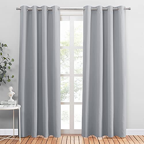 PONY DANCE Vorhang Blickdicht Silbergrau 2er Set H 210 x B 140 cm Wohnzimmer Gardinen Modern Verdunklungsvorhänge mit Ösen Thermogardinen Hitzeschutz Blackout Curtains von PONY DANCE