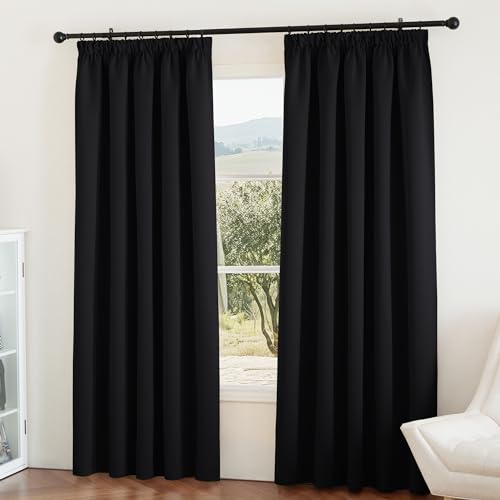 PONY DANCE Thermovorhang Blickdicht Kräuselband 2 Stücke H 228 x B 167 cm Extra Breite Gardinen Schwarz Blickdicht Verdunkelungsvorhang Schlafzimmer Fenster Gardine von PONY DANCE