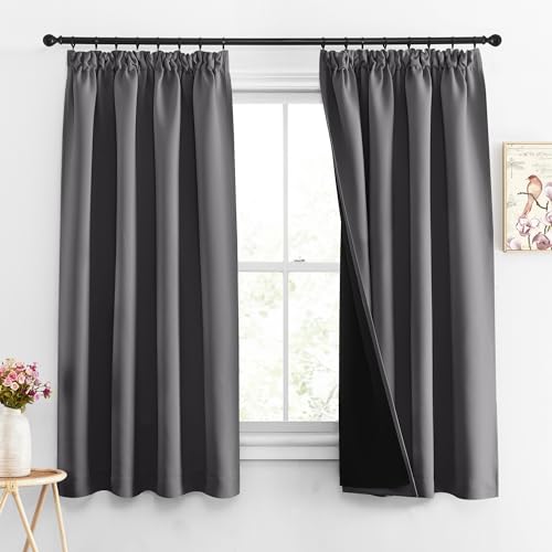 PONY DANCE Vorhang Lichtundurchlässig Kurze Gardinen mit Kräuselband Blickdicht 2er Set H 145 x B 140 cm Doppellagige Verdunklugsvorhänge Schlafzimmer Thermovorhang Hitzeschutz Schiene von PONY DANCE