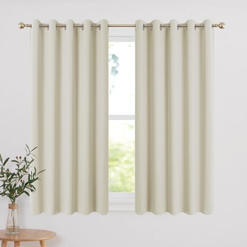 PONY DANCE Vorhang Hitzeschutz & Wärmeisolierend Verdunklungsvorhänge Ösen 2er Set H 137 x B 167 cm Kurze Gardinen Hellbeige Blickdicht Extra Breite Vorhänge für Wohnzimmer von PONY DANCE