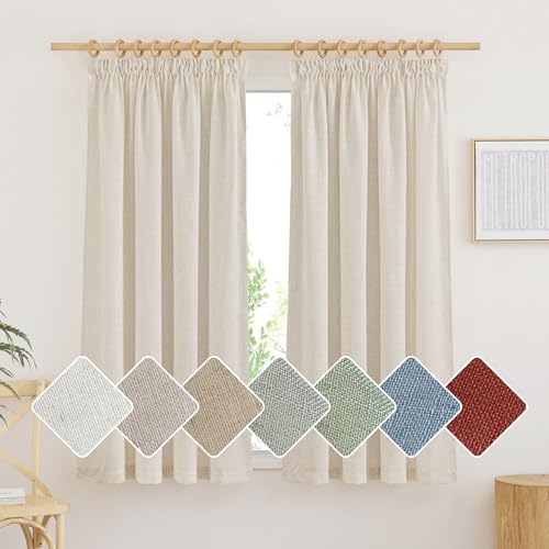 PONY DANCE Vorhang Leinen Natur Gardinen mit Kräuselband Kurz 2er Set H 160 x B 140 cm Leinenvorhänge für Schienensystem Halbtransparente Gardinen Leinenoptik Boho Style Linen Curtain von PONY DANCE