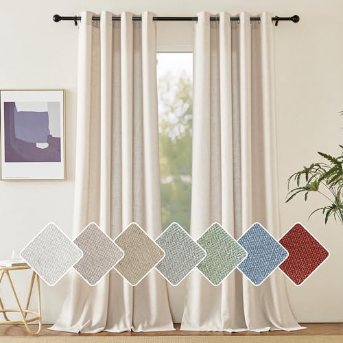 PONY DANCE Vorhang Leinen Natur Wohnzimmer Gardinen mit Ösen 2er Set H 245 x B 140 cm Linen Curtains for Living Room Leinenoptik Gardinen Halbtransparent Leinenvorhänge Boho Schlafzimmer von PONY DANCE