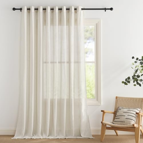 PONY DANCE Boho Vorhang Leinen Halbtransparent Ösenschal 1er Set H 220 x B 300 cm Beige, Extra Breite Gardine Leinenoptik für Wohnzimmer/Schlafzimmer Semi-Sheer Linen Curtains von PONY DANCE