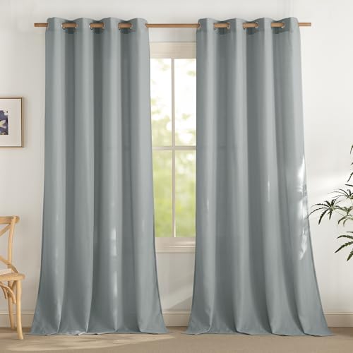 PONY DANCE Vorhang Leinen Wohnzimmer Gardinen Modern Ösenschal 2er Set H 245 x B 140 cm Leinenoptik Gardinen Halbtransparent Leinenvorhänge für Schlafzimmer, Bläuliches Grau von PONY DANCE