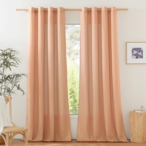 PONY DANCE Vorhang Leinen Wohnzimmer Gardinen im Landhausstil Ösenschal 2er Set H 245 x B 140 cm Leinenoptik Gardinen Halbtransparent Boho Style Vorhänge für Schlafzimmer, Ziegelrot von PONY DANCE