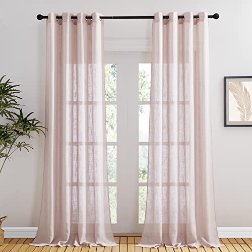 PONY DANCE Vorhang Leinenoptik 2er Set H 240 x B 132 cm Gardinen mit Ösen für Sonnenlicht Filtern Halbtransparente Wohnzimmer Dekoschals Altrosa von PONY DANCE
