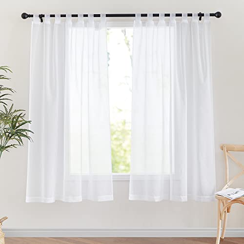 PONY DANCE Vorhang Leinenoptik Weiss Transparent 2er Set H 160 x B 140 cm Dekoration Kurze Gardinen Wohnzimmer Voile Schlaufenschal von PONY DANCE
