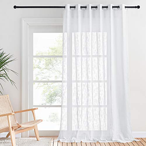 PONY DANCE Voile Gardinen mit Ösen 1 Stück Leinentextur Vorhang Halbtransparent - Extra Breite Gardinen Wohnzimmer Modern Luftige Gardinen für Großes Fenster, H 260 x B 200 cm, Weiß von PONY DANCE