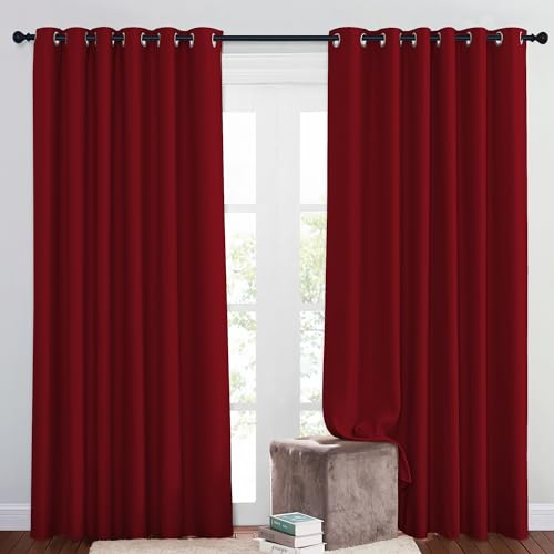 PONY DANCE Rote Blickdichte Gardinen für Große Fenster 2er Set H 210 x B 200 cm Wärmeisolierende Vorhänge Wohnzimmer Modern Verdunklungsgardine Thermovorhang Hitzeschutz von PONY DANCE
