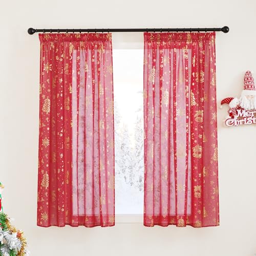 PONY DANCE Weihnachtsvorhänge Rot Transparent Weihnachts Gardinen mit Kräuselband für Schiene 2er Set H 160 x B 140 cm Wohnzimmer Vorhänge mit Goldernem Muster Gardinen Leinenoptik Transparent PONY DANCE Weihnachtsvorhänge Rot Transparent Weihnachts Gardinen mit Kräuselband für Schiene 2er Set H 160 x B 140 cm Wohnzimmer Vorhänge mit Goldernem Muster Gardinen Leinenoptik Transparent von PONY DANCE