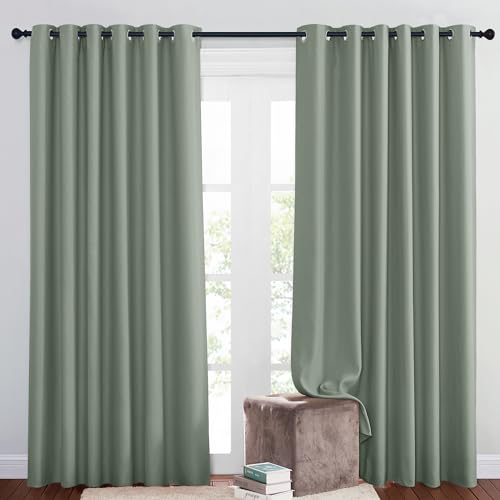 PONY DANCE Vorhang Salbeigrün Blickdicht Extra Breite Gardinen Wohnzimmer 2er Set H 210 x B 200 cm Verdunklungsvorhänge Ösen Thermogardine Hitzeschutz Curtains for Living Room von PONY DANCE