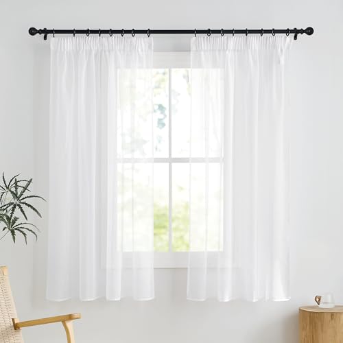 PONY DANCE Vorhang Transparent Kräuselband 2er Set H 145 x B 140 cm Voile Gardinen Wohnzimmer Kurz Durchsichtige Vorhänge Weiss Scheibengardinen Modern Küche Gardine von PONY DANCE