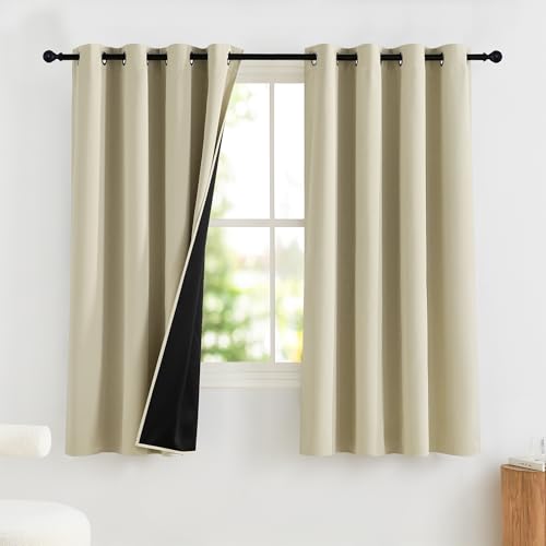 PONY DANCE Vorhang Verdunkelung Ösenschal 2er Set Schlafzimmer Gardinen mit Ösen 100% Verdunklungsgardine Kurz Thermovorhang gegen Hitze, Hellbeige, H 145 x B 140cm PONY DANCE Vorhang Verdunkelung Ösenschal 2er Set Schlafzimmer Gardinen mit Ösen 100% Verdunklungsgardine Kurz Thermovorhang gegen Hitze, Hellbeige, H 145 x B 140cm von PONY DANCE