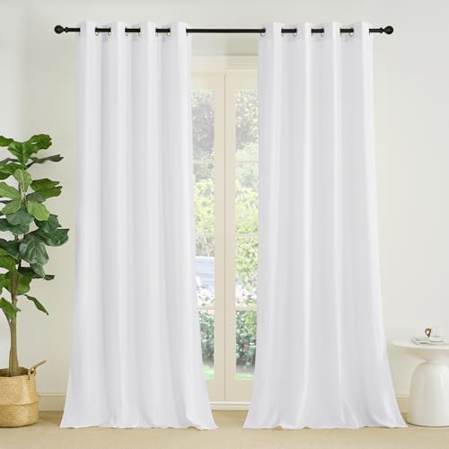 PONY DANCE Vorhang Weiß Halbtransparent Voile Gardinen Wohnzimmer Modern Ösenschal 2er Set H 220 x B 140 cm Gardinen mit Ösen Semi-Sheer Curtains Durchlässig von PONY DANCE