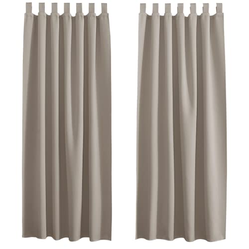 PONY DANCE Verdunklungsvorhänge mit Schlaufen Thermovorhang Blackout Curtain Vorhänge Kinderzimmer Schlaufenschal 2er Set Gardinen Wohnzimmer, H 200 x B 140 cm, Sandfarben von PONY DANCE