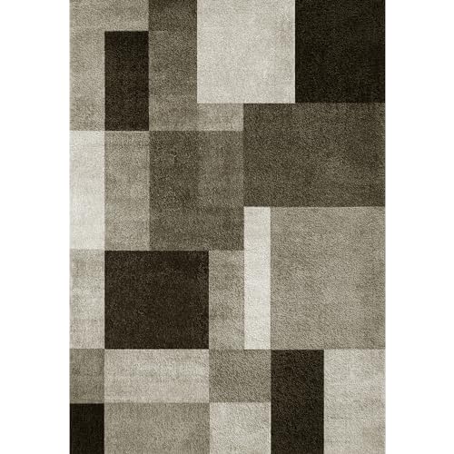 PONY DANCE Waschbarer Teppich 160x230 cm Kurzflor Teppich Flauschig Weich Wohnzimmer/Esszimmer/Schlafzimmer Teppich Antirutsch Moderne Teppiche in Geometrischem Muster, Taupe von PONY DANCE