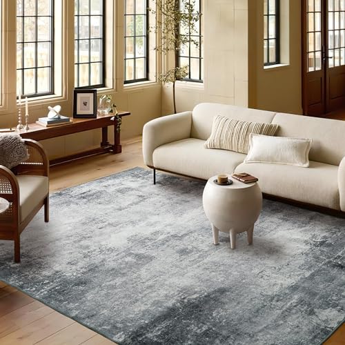 PONY DANCE Waschbarer Teppich Wohnzimmer Modern 160x230 cm Dünne und Flauschige Kurzflor Teppiche rutschfest für Schlafzimmer/Esszimmer, Graue Intuition von PONY DANCE
