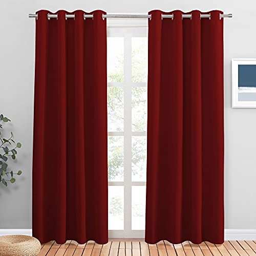 PONY DANCE Wohnzimmer Gardinen mit Ösen Rote Vorhänge Verdunkelung 2er Set Thermal Curtains Blackout Verdunklungsvorhänge Thermogardine Wärmeisolierend, H 200 x B 140 cm von PONY DANCE