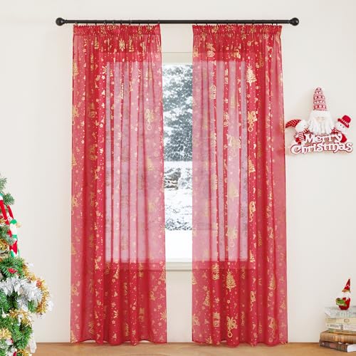 PONY DANCE Weihnachten Wohnzimmer Gardinen für Schienensystem 2er Set Rote Vorhänge mit Weihnachtsbaum Leinenoptik Vorhang Transparent Kräuselband Christmas Sheer Curtains, H 220 x B 140 cm PONY DANCE Weihnachten Wohnzimmer Gardinen für Schienensystem 2er Set Rote Vorhänge mit Weihnachtsbaum Leinenoptik Vorhang Transparent Kräuselband Christmas Sheer Curtains, H 220 x B 140 cm von PONY DANCE
