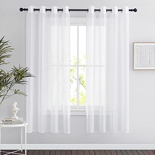 PONY DANCE Stores Gardinen Weiss Transparent - H 175 x B 140 cm Vorhang Kurz Durchsichtige Gardinen für Küche & Kleine Fenster Weiße Vorhänge mit Ösen, 2 Stücke von PONY DANCE