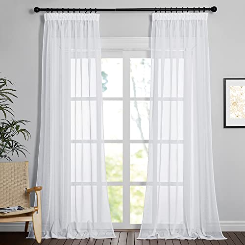 PONY DANCE Vorhänge Wohnzimmer Stores Gardinen mit Kräuselband 2er Set H 260 x B 140 cm Extra Lange Gardinen und Vorhänge Weiss Transparent Curtains with Rail Hooks for Living Room von PONY DANCE