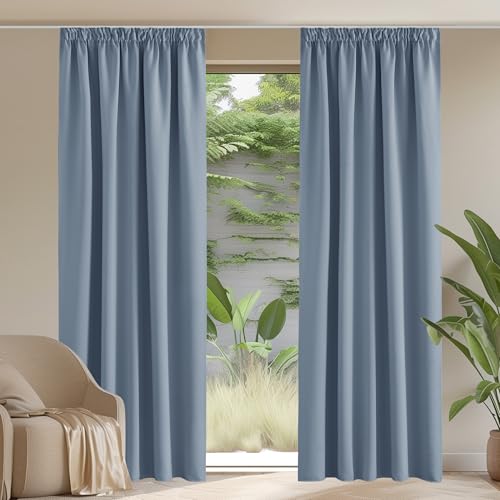 PONY DANCE Verdunkelungsvorhang für Schiene 2er Set H 245 x B 140 cm Spa-blau, Thermo Vorhänge gegen Kälte Blickdichte Gardinen mit Kräuselband für Gardinenschiene Blackout Curtain PONY DANCE Verdunkelungsvorhang für Schiene 2er Set H 245 x B 140 cm Spa-blau, Thermo Vorhänge gegen Kälte Blickdichte Gardinen mit Kräuselband für Gardinenschiene Blackout Curtain von PONY DANCE
