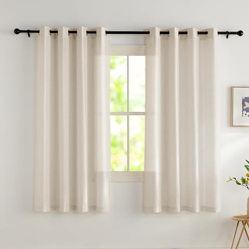 PONY DANCE Wohnzimmer Gardinen Kurz Leinenvorhang Natur 2er Set H 175 x B 140 cm Leinen Gardinen mit Ösen Halbtransparente Leinenoptik Vorhänge für Küche/Badezimmer Fenster von PONY DANCE