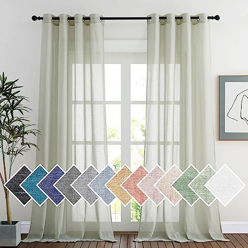 PONY DANCE Wohnzimmer Gardinen Landhausstil Leinenvorhang 2er Set H 220 x B 140 cm Vintage Gardinen Leinenoptik Halbtransparente Vorhänge mit Ösen Linen Curtains for Living Room, Salbeigrün von PONY DANCE