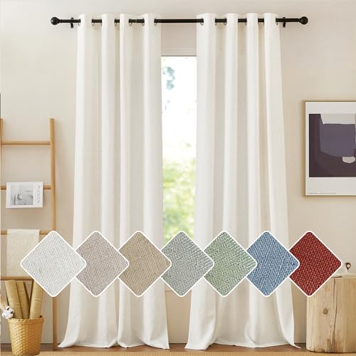 PONY DANCE Wohnzimmer Gardinen Leinen Ösenschal 2er Set H 245 x B 140 cm Leinenvorhang Creme Halbtransparent Leinenoptik Vorhänge mit Ösen für Schlafzimmer Linen Curtains Boho Style von PONY DANCE