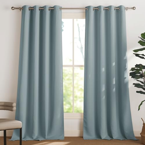 PONY DANCE Wohnzimmer Gardinen Modern 2er Set Verdunklungsvorhänge mit Ösen Thermo Vorhang Hitzeschutz & Wärmeisolierend Übergardinen, H 245 x B 140 cm, Graublau von PONY DANCE