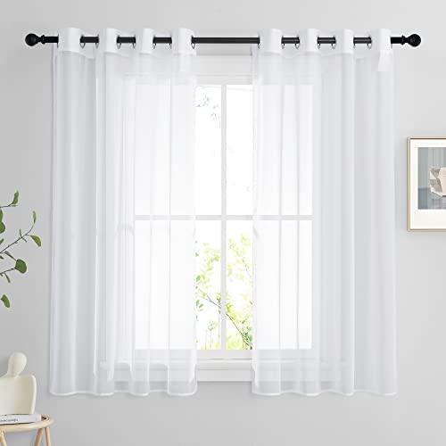 PONY DANCE Wohnzimmer Gardinen Modern Kurz Ösenschal 2er Set H 145 x B 140 cm Vorhang Weiß Transparent Voile Gardinen Durchsichtig Kurze Vorhänge für Küche Fenster, Weiß von PONY DANCE