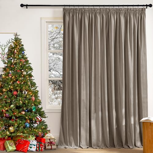 PONY DANCE Wohnzimmer Gardinen Samt Kräuselband (Gewicht: 300g/m²) Samtvorhang Taupe 1er Set H 260 x B 300 cm Schwere Vorhänge Kälteschutz Thermogardine Schiene Velvet Blackout Curtains von PONY DANCE