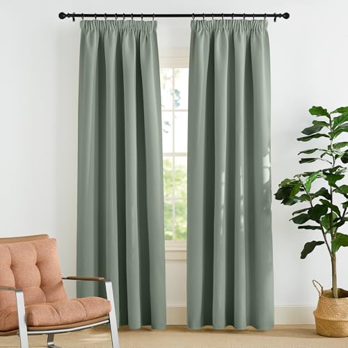 PONY DANCE Wohnzimmer Gardinen mit Kräuselband 2er Set Vorhang Salbeigrün Blickdicht Thermogardine Wärmeisolierend Verdunklungsvorhänge für Schienen Blackout Curtains, H 220 x B 140 cm PONY DANCE Wohnzimmer Gardinen mit Kräuselband 2er Set Vorhang Salbeigrün Blickdicht Thermogardine Wärmeisolierend Verdunklungsvorhänge für Schienen Blackout Curtains, H 220 x B 140 cm von PONY DANCE