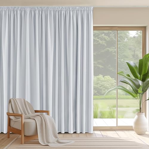 PONY DANCE Wohnzimmer Gardine mit Kräuselband Weiß 1 Stück Thermo Gardinen Hitzeschutz für Große Fenster Verdunklungsvorhänge für Schienen Vorhang Blackout, Grau-weiß, H 245 x B 300 cm von PONY DANCE