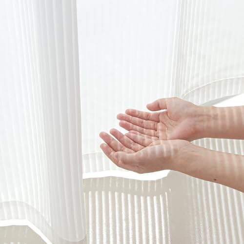 PONY DANCE Wohnzimmer Vorhänge Halbtransparent Übergardinen mit Ösen 2er Set H 220 x B 140 cm Weiße Gardine mit Gestreiftem Muster Semi-Sheer Curtains for Bedroom PONY DANCE Wohnzimmer Vorhänge Halbtransparent Übergardinen mit Ösen 2er Set H 220 x B 140 cm Weiße Gardine mit Gestreiftem Muster Semi-Sheer Curtains for Bedroom von PONY DANCE