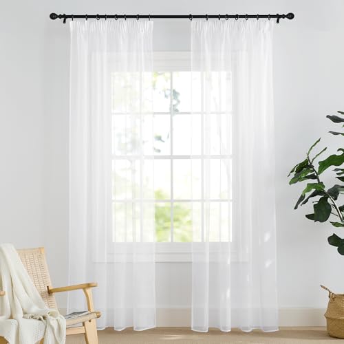 PONY DANCE Wohnzimmer Vorhänge mit Kräuselband für Schiene Voile Gardinen Weiss Transparent 2er Set H 220 x B 140 cm White Sheer Curtains for Living Room/Bedroom von PONY DANCE