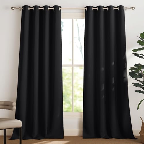 PONY DANCE Extra Lange Gardinen und Vorhänge mit Ösen 2er Set H 300 x B 140 cm Schlafzimmer Gardinen Schwarz Blickdicht Ösenvorhang Blickdicht Curtains for Living Room von PONY DANCE