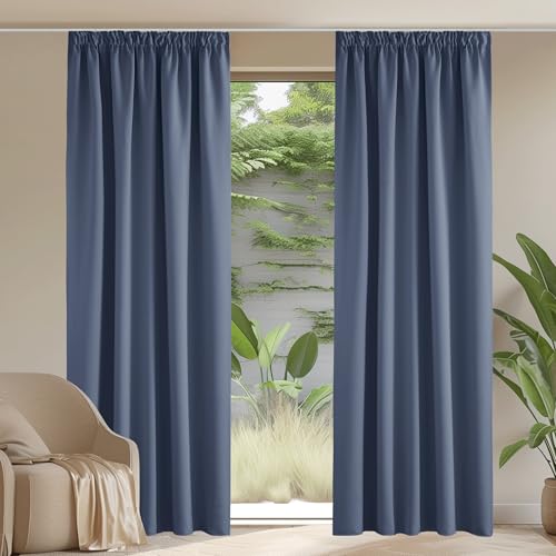 PONY DANCE Wohnzimmer Vorhang Blickdicht Kräuselband 2er Set H 245 x B 140 cm Dunstblau, Thermovorhang Hitzeschutz Verdunklungsvorhänge für Schienensystem Gardinen Verdunkelnd PONY DANCE Wohnzimmer Vorhang Blickdicht Kräuselband 2er Set H 245 x B 140 cm Dunstblau, Thermovorhang Hitzeschutz Verdunklungsvorhänge für Schienensystem Gardinen Verdunkelnd von PONY DANCE