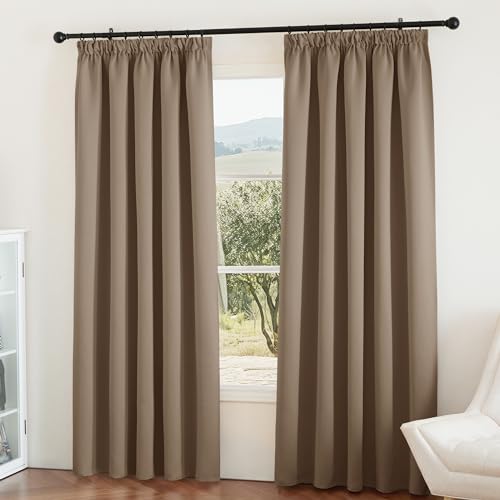 PONY DANCE Schlafzimmer Gardinen und Vorhänge mit Kräuselband für Gardinenschiene Thermovorhang gegen Hitze Verdunklungsvorhänge Kinderzimmer, 2er Set H 228 x B 167 cm, Cappuccino von PONY DANCE