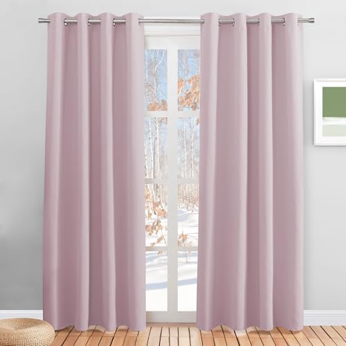 PONY DANCE Vorhänge Kinderzimmer Mädchen Thermovorhang Hitzeschutz mit Ösen Gardinen Blickdicht Verdunkelungsvorhang Hellpink Ösenschal 2er Set H 220 x B 140 cm von PONY DANCE