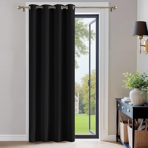 PONY DANCE Türvorhang Blickdicht Gardinen 1 Stück H 210 x B 132 cm Verdunkelungsvorhang Ösen Thermovorhang Tür Innen Blickdichte Vorhänge Wohnzimmer Modern, Schwarz von PONY DANCE