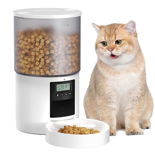 Futterautomat Katze Katzenfutter Automat mit Timer: Futternapf mit Automatic Futterautomat 4L - 10s-Ruf zum Essen - Trockenfutter Futterspender Automatisch für Katze und Hund Weiß Futterautomat Katze Katzenfutter Automat mit Timer: Futternapf mit Automatic Futterautomat 4L - 10s-Ruf zum Essen - Trockenfutter Futterspender Automatisch für Katze und Hund Weiß von POOEKEN