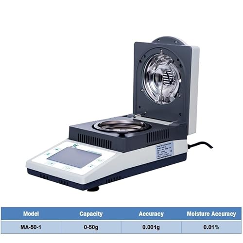 10 g 0,01 g 0,005 g 0,001 g Industrieller elektronischer Halogenheizer 50 G Feuchtigkeitsanalysator mit Mini-Drucker,Sicherung der Haltbarkeit(MA-50-1) von POOIQX