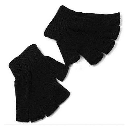 POOIQX 1 Paar Schwarze Unisex-Halbfingerhandschuhe Ohne Finger, Warme Strickhandschuhe for Den Winter,Fingerfertigkeit Garantiert von POOIQX