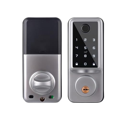 Wasserdichte intelligente Riegelschlösser for Zuhause, Bluetooth-App, biometrischer Fingerabdruck, digitale Tastatur, Eingangstürschloss,Korrosionsbeständig(Silver) von POOIQX