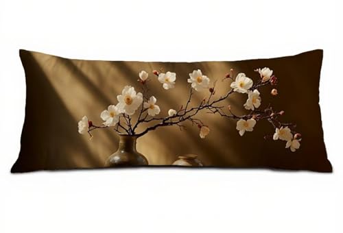 Blume Seitenschläferkissen Bezug 40 x 120 cm Vase Seitenschläferkissen mit Unsichtbarem Reißverschluss, Doppelseitig Drucken Samt Verbessern Sie Schlafqualität Body Pillow, Geschenke für Fraue B-69 von POOJNNPP