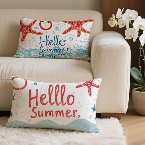 Outdoor Kissen 40x80 cm 2 Stück, Sommer Kissenbezug Rechteckig 40x80 Dekorative Kissenhüllen Wetterfest Sofakissen, Seestern Kissenbezüge Leinen Dekokissen für Sofa Garten Deko Aesthetic Q-8291 Outdoor Kissen 40x80 cm 2 Stück, Sommer Kissenbezug Rechteckig 40x80 Dekorative Kissenhüllen Wetterfest Sofakissen, Seestern Kissenbezüge Leinen Dekokissen für Sofa Garten Deko Aesthetic Q-8291 von POOJNNPP