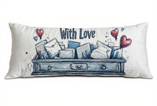 Seitenschläferkissen Bezug 30 x 90, Liebe Kissenbezug 30x90 cm Seitenschläferkissen, Samt Atmungsaktiv und Weich Schwangerschaftskissen Brief, für Sofa Schlafzimmer Deko Wohnzimmer, Geschenke B-2455 von POOJNNPP