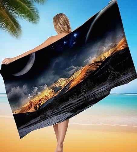 Strandtuch 220x100 cm Mikrofaser Handtuch, Strandtuch Mond Szene Saunahandtuch Saugfähig Sandfreies Schnell Trocknendes Stranddecke, Weiches Strandhandtuch xxl für Damen Herren Reise Urlaub P-8184 von POOJNNPP